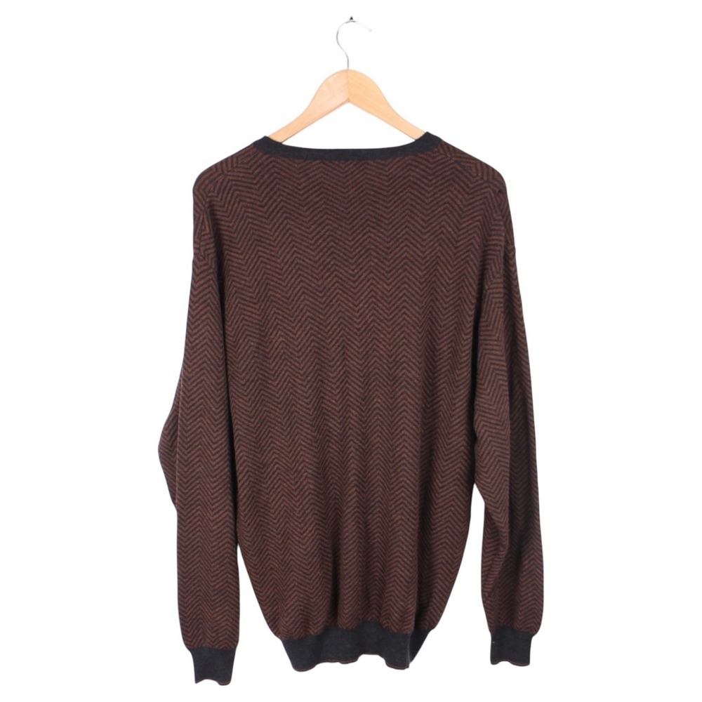 Scott Barber Merino Wool‎ V-Neck Sweater Brown Black Chevron Men's Medium - Picture 7 of 7